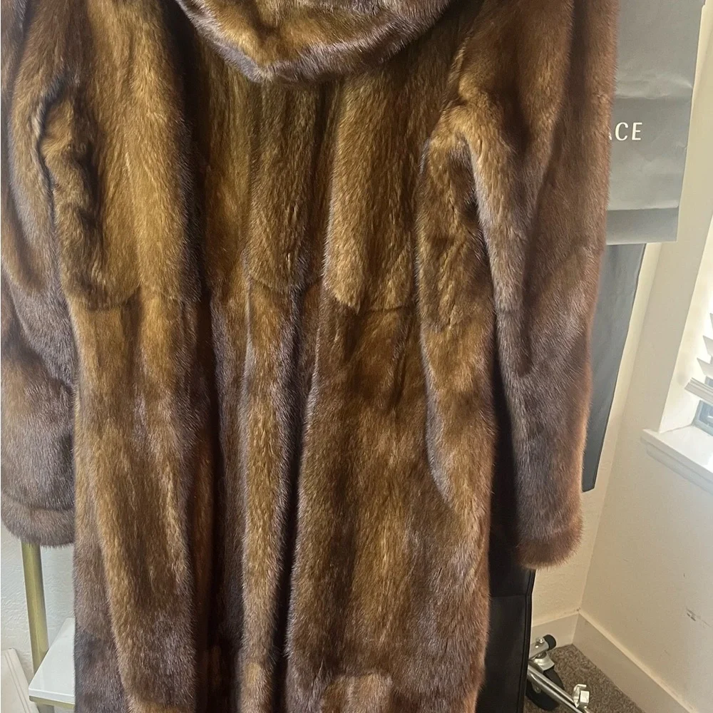 DENNIS BASSO Real Fur Full Length Hooded Fur Coat - Picture 6 of 11